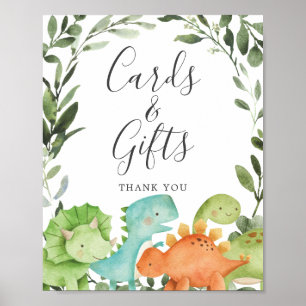 Póster Rótulo de tarjetas Baby Shower y regalos para dino