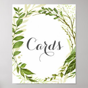 Póster Rótulo de tarjetas de boda de corona verde, hoja r