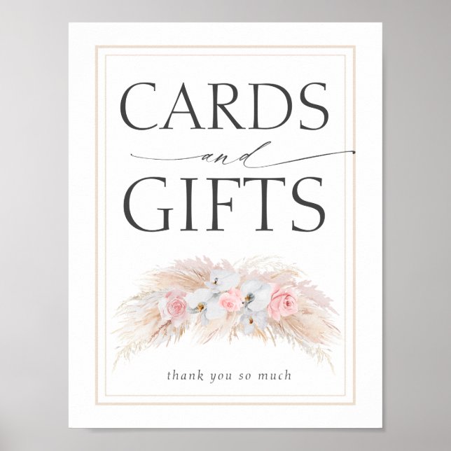 Póster Rótulo de Tarjetas de Boda y Regalos de Pampas (Frente)
