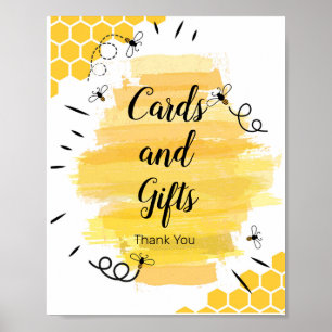 Póster Rótulo de tarjetas de color de agua de abeja y reg