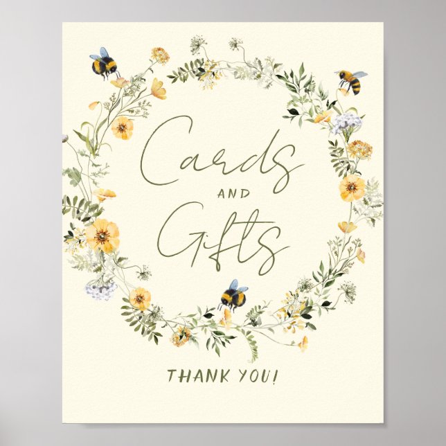 Póster Rótulo de tarjetas de ducha y regalos para abejas  (Frente)