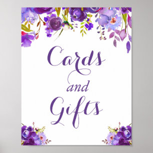 Póster Rótulo de tarjetas de flores moradas ultravioletas