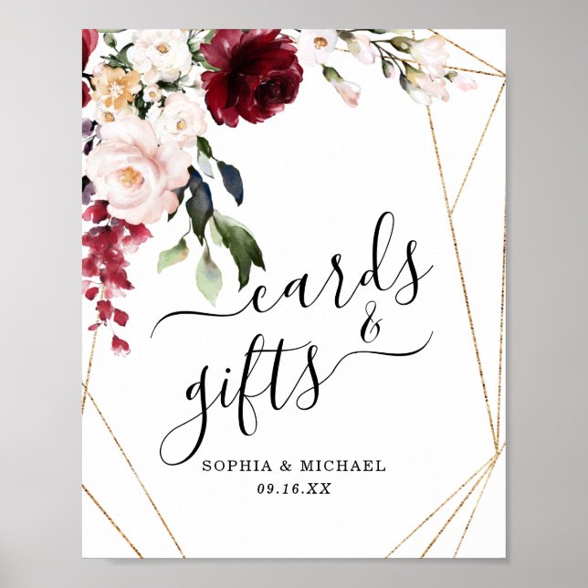Póster Rótulo de tarjetas de flores y regalos de marco do (Frente)