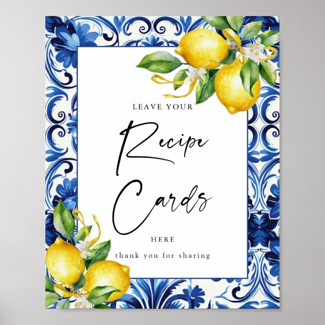 Póster Rótulo de tarjetas de la receta mediterráneo Lemon (Frente)