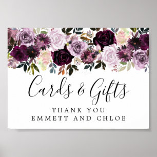 Póster Rótulo de tarjetas de matrimonio y regalos con flo