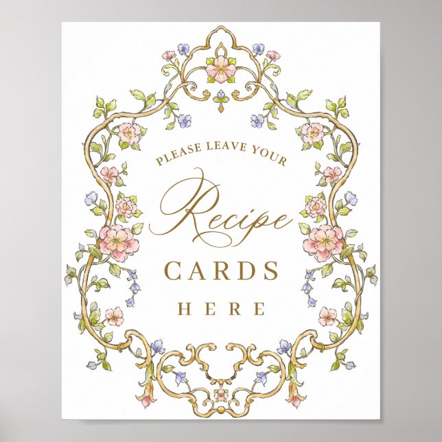 Póster Rótulo de tarjetas de recetas florales de Grace Gr (Frente)