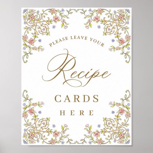 Póster Rótulo de tarjetas de recetas florales de Grace Gr (Frente)