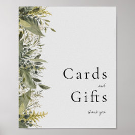 Póster Rótulo de tarjetas de verdor y regalos de acuarela