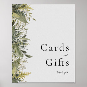 Póster Rótulo de tarjetas de verdor y regalos de acuarela