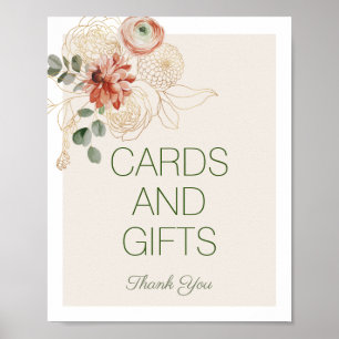 Póster Rótulo de tarjetas Florales y Regalos de color dor