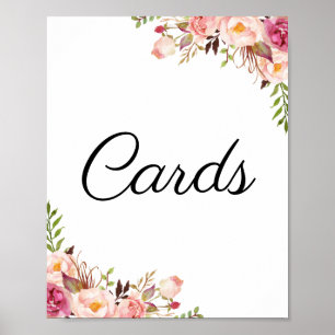 Póster Rótulo de tarjetas rusticas de boda floral rosada
