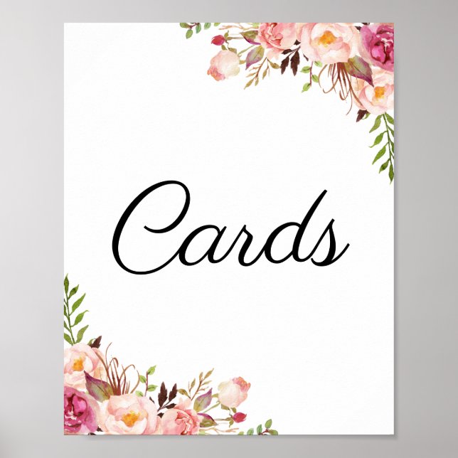Póster Rótulo de tarjetas rusticas de boda floral rosada (Frente)