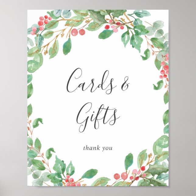 Póster Rótulo de tarjetas Wreath y Regalos de vegetación  (Frente)