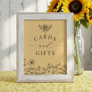 Póster Rótulo de tarjetas y regalos amarillos de abeja de