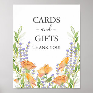 Póster Rótulo de tarjetas y regalos de boda floral