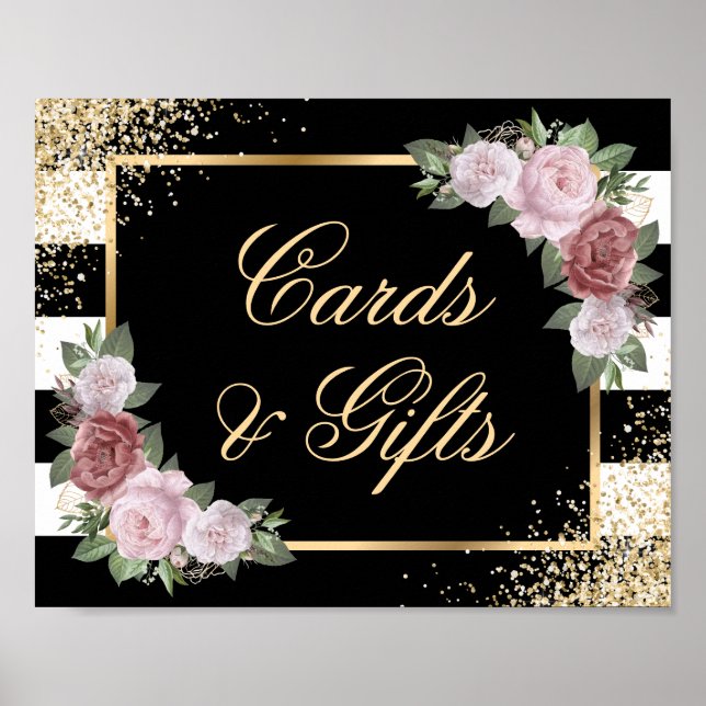 Póster Rótulo de tarjetas y regalos de boda rosada Rubor  (Frente)