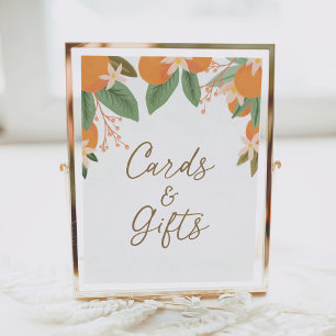 Póster Rótulo de tarjetas y regalos de cítricos florales