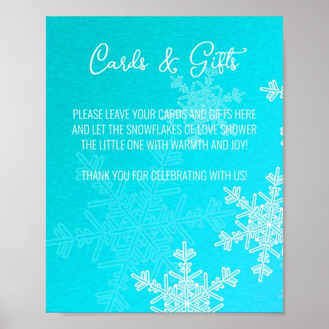 Póster Rótulo de tarjetas y regalos de copos de nieve azu (Frente)