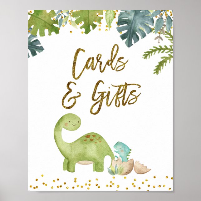 Póster Rótulo de tarjetas y regalos de dinosaurios (Frente)