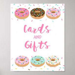 Póster Rótulo de tarjetas y regalos de donut rosados