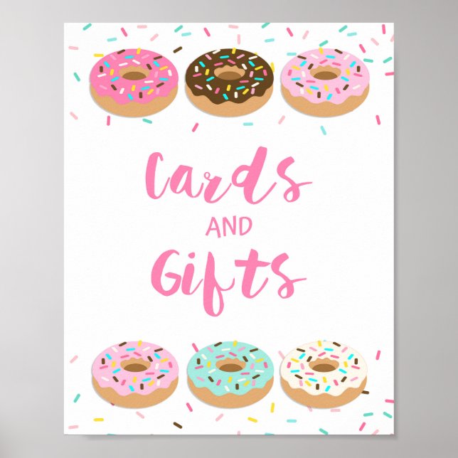 Póster Rótulo de tarjetas y regalos de donut rosados (Frente)