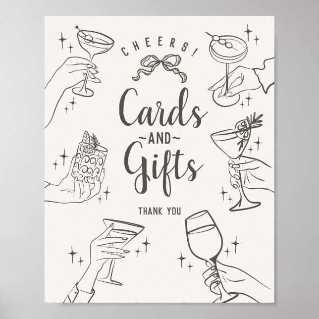 Póster Rótulo de tarjetas y regalos de Fiesta de cócteles (Frente)