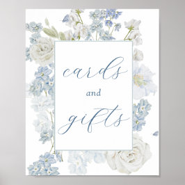 Póster Rótulo de tarjetas y regalos de flores azules suav