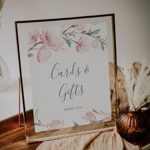 Póster Rótulo de tarjetas y regalos de flores de cerezo d