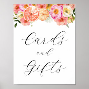 Póster Rótulo de tarjetas y regalos de flores de cítricos