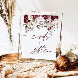 Póster Rótulo de tarjetas y regalos de flores rosadas de 