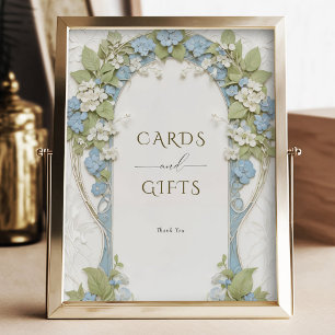 Póster Rótulo de tarjetas y regalos de Hydrangeas Azules
