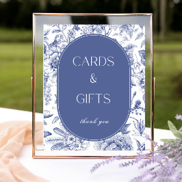 Póster Rótulo de tarjetas y regalos de la Chinoiserie azu
