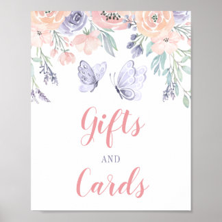 Póster Rótulo de tarjetas y regalos de mariposa floral ro