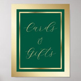 Póster Rótulo de tarjetas y regalos de oro y verde esmera