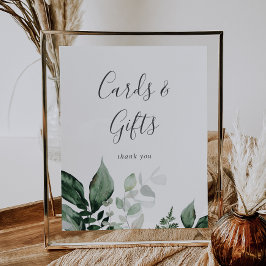 Póster Rótulo de tarjetas y regalos de vegetación esmeral