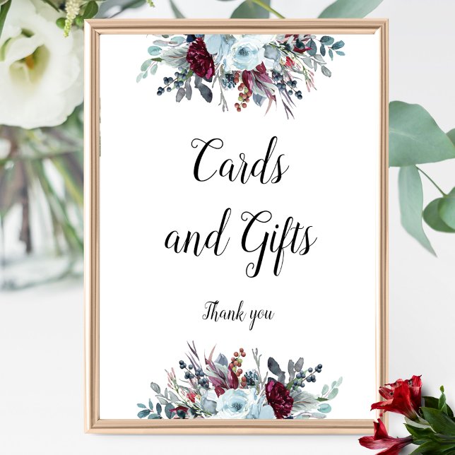 Póster Rótulo de tarjetas y regalos florales azules y bor (Subido por el creador)