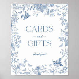 Póster Rótulo de tarjetas y regalos florales Blue Toile D