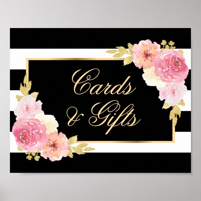Póster Rótulo de tarjetas y regalos florales de bodas ros (Frente)