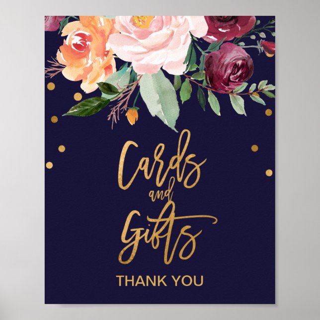 Póster Rótulo de tarjetas y regalos florales de otoño (Frente)