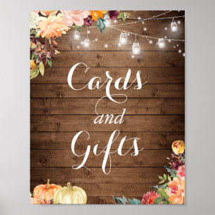 Póster Rótulo de tarjetas y regalos Luces florales rust