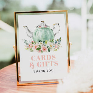 Póster Rótulo de tarjetas y regalos para Fiestas de té co