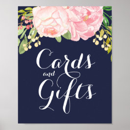 Póster Rótulo de Tarjetas y Regalos para Peonies Rosados 