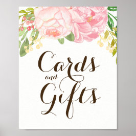 Póster Rótulo de Tarjetas y Regalos para Peonies Rosados 