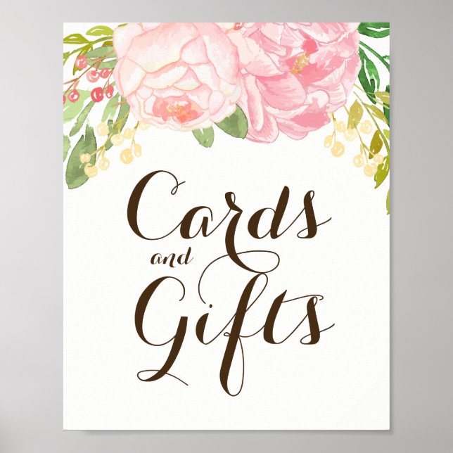 Póster Rótulo de Tarjetas y Regalos para Peonies Rosados  (Frente)