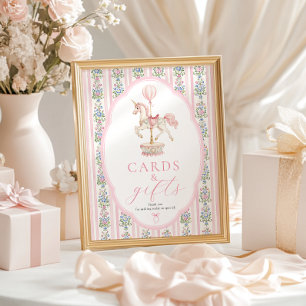 Póster Rótulo de Tarjetas y Regalos Rosados de Carrusel