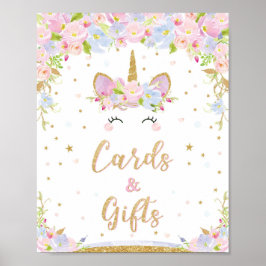 Póster Rótulo de Tarjetas y Regalos Unicornio Cumpleaños 
