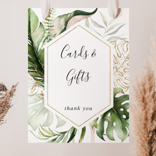 Póster Rótulo de Tarjetas y Regalos Verdes Tropicales de