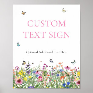 Póster Rótulo de texto Personalizado Boda de flores silve
