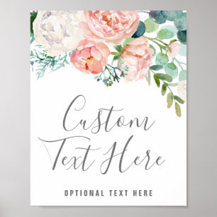 Póster Rótulo de texto Personalizado de flores peónicas r