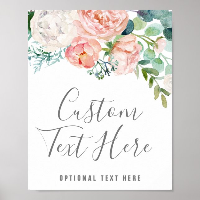 Póster Rótulo de texto Personalizado de flores peónicas r (Frente)